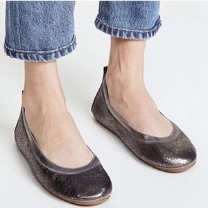 NWOT Yosi Samra Ballet Flats Silver Grey Crackle 8